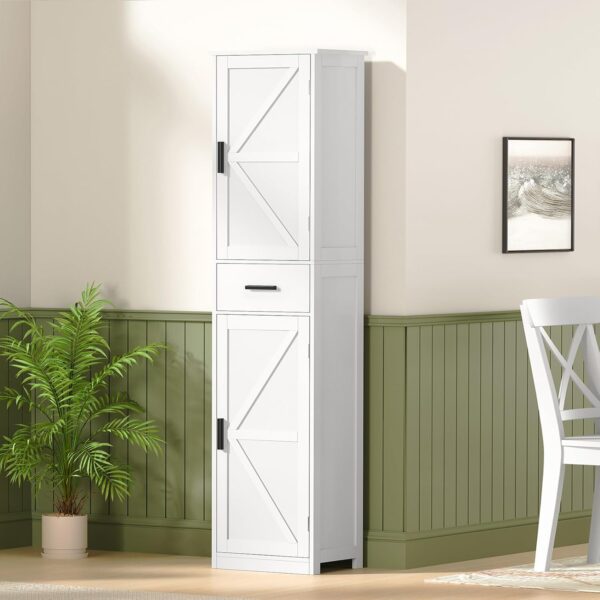 67.1" Tall Bathroom Cabinet, Storage Cabinet with 6 Shelves & Drawer, Bathroom Storage Cabinet with Adjustable Shelves, Tall Cabinet for Bathroom,Living Room, Kitchen, White