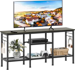 Furologee TV Stand for TVs up to 55 Inch, Entertainment Center with Open Storage Shelves, TV Media Console Table with Soundbar Shelf for Living Room, Bedroom, Black Oak