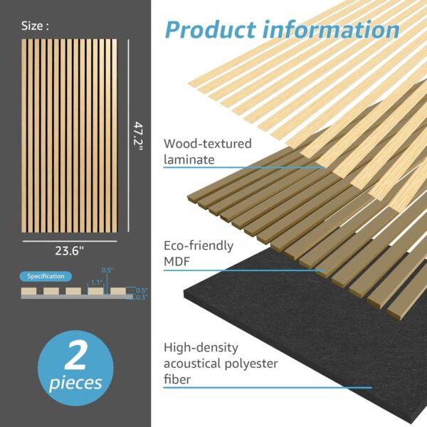 71OpXY5ghqL._AC_SL1500_.jpg Art3d 2 Wood Slat Acoustic Panels for Wall and Ceiling - 3D Fluted Sound Absorbing Panel with Wood Finish - Oak