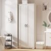 70" Tall Storage Pantry Cabinet, Bathroom Floor Organizer Storage Cabinet with 2 Doors and 6 Adjustable Shelves, Standing Utility Cabinet for Dining Room, Food Storage and Kitchen, White
