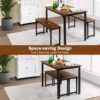 Moccha Dining Table Set for 4, 3-Piece Modern Breakfast Table Set with 2 Benches & Metal Frame, 43.5" Wood Kitchen Table Set, Space-Saving Dinette Set for Small Spaces, Dining Room, Rustic Brown