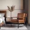 Yaheetech PU Leather Armchair, Retro Leisure Accent Chair with Extra Soft Padded and Cushion, Modern Reading Arm Chair with Black Metal Frame for Living Room/Office/Bedroom/Study, Light Brown