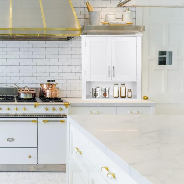 71P4bknHQZL._AC_SL1500_.jpg Bathroom Wall Cabinet Over The Toilet with 2 Doors and 3 Adjustable Shelves, Wall Mounted Bathroom Storage Medicine Cabinet for Bathroom, Living Room, Kitchen, White