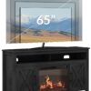 BELLEZE 58" Farmhouse Fireplace TV Stand for TVs up to 65", 23" Electric Fireplace Heater with Sound, Entertainment Center Media Console Table Barn Door Storage Cabinets for Living Room - Rustic Grey