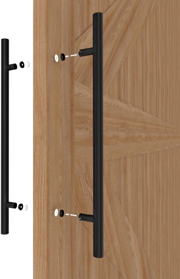 48 inch Round Stainless Steel Door Pull Push Handle Double Sided, French Sliding Barn Door Handle, H Shape Commercial Door Pull Handles, Black