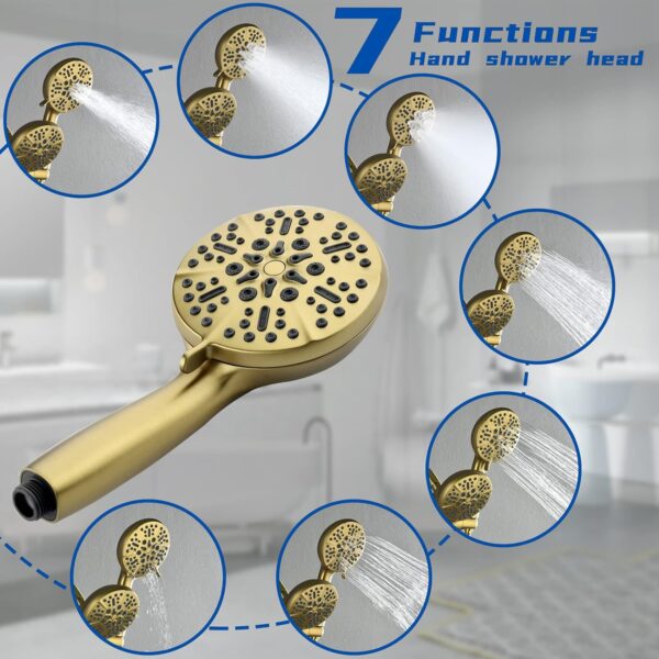 Dual Shower Faucet Set with Tub Spout Tub and Shower Faucet Set Complete Dual Shower Head and Handheld Combo Shower System with Tub Spout Tub and Shower Trim Kit Brushed Gold