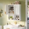 Besiter Fluted Bathroom Wall Cabinet Over The Toilet Storage, 23"x 29" Medicine Cabinet with Adjustable Shelf, Laundry Cabinet Wall Mounted and Kitchen Storage Cabinet(Glossy White)