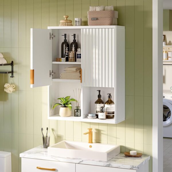 Besiter Fluted Bathroom Wall Cabinet Over The Toilet Storage, 23"x 29" Medicine Cabinet with Adjustable Shelf, Laundry Cabinet Wall Mounted and Kitchen Storage Cabinet(Glossy White)