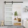 SmartStandard 32 x 84 in Glass Barn Door with 6FT Sliding Hardware Kit & Handle, Pre-Drilled Ready to Assemble, Waterproof PVC Coating, White, 5-Panel Glass