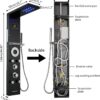 RUMOSE Matte Black Shower Panel Tower System, 5-Function Shower Faucet Set LED Light Rainfall Shower Head Digital Display with Massage Jets Tub Spout Shower Shelves, Stainless Steel, Wall Mount