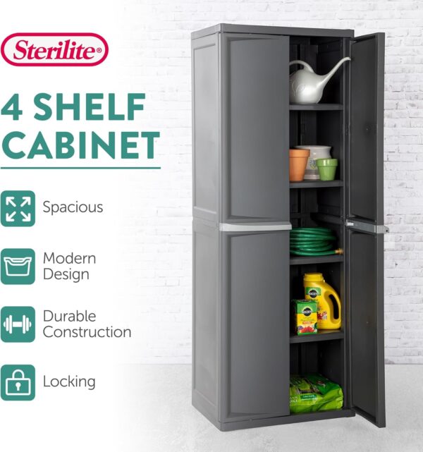 Sterilite Storage Cabinet, Plastic Closet Organizer, 4 Adjustable Shelves, Gray