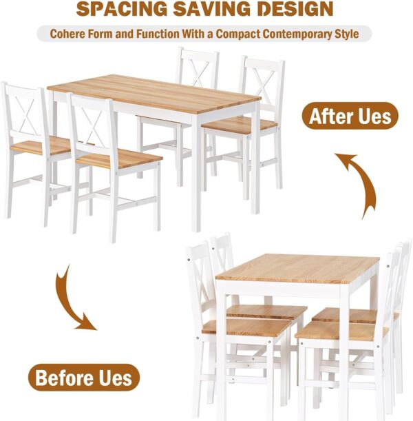 SogesPower Dining Table Set for 4, 5-Piece Wood Kitchen Dining Table Set with 4 Chairs for Kitchen Dining Room Restaurant Small Space, White&Oak