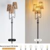 Boho Floor Lamp, 68in. Rattan Floor Lamp with Rattan Shade,3 Light Tree Standing Lamp for Bedroom,Nursery,E26 Socket, Living Room Floor Lamp for Rustic,Coastal, Beach or Bohemian Decor (Black)