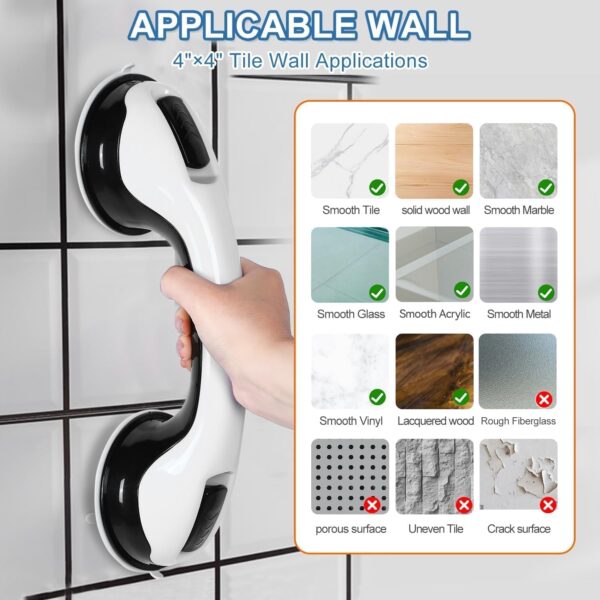 Grab Bars for Bathtubs and Showers, 2 Pack Shower Handle 12 Inch Strong Suction Shower Bar, Safety Bars for Shower Chair, Bathroom Grab Bar for Senior (Black White)