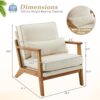 VINGLI Solid Wood Wide Armrests Accent Chair,Upholstered Mid Century Modern Chair with Pillow,Comfy Reading Chair Farmhouse Arm Chair,Chairs Living Room,Bedroom,Guest Room,Linen Fabric,Beige