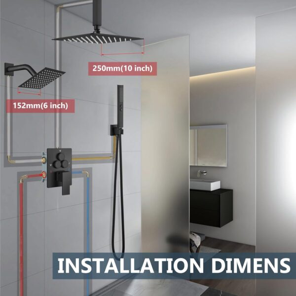 Aolemi Shower Faucet Set Ceiling Mount Shower System Rough-in Valve and Shower Trim Kit 10 and 6 Inch Dual Shower Head 2 in 1 Handheld Spray Push Button Diverter Matte Black