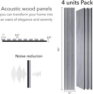 Wood Panels for Wall - Oak Acoustic Wall Panels - 4PK Wall Wood Panels - 94.49” x 12 - Soundproof Wood Wall Panels for Decor - Acoustic Slat Wood Wall Panels for Interior Decoration of Walls (Grey)