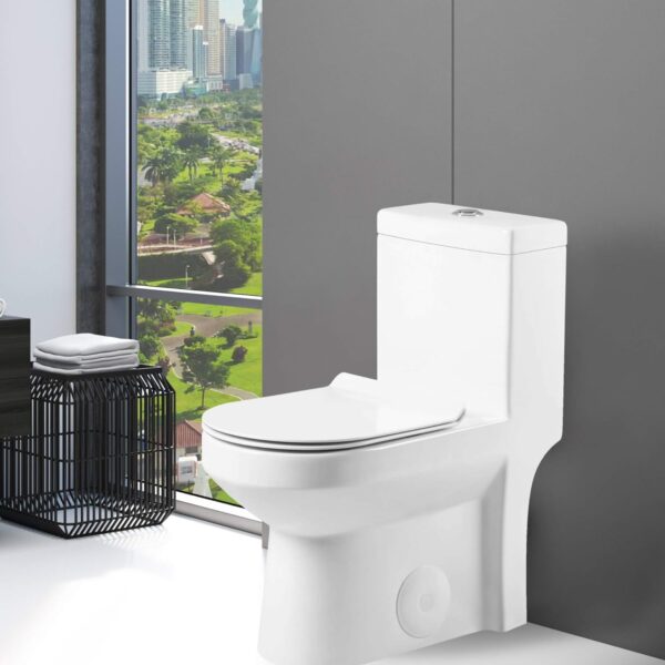 Fine Fixtures Modern One-Piece Toilet, High-Efficiency Dual Flush System, Compact Space-Saver Design, Round Toilet Seat, Standard 10" Rough-In