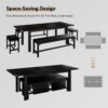 iPormis 5-Piece Dining Table Set for 4-8 People, Extendable Kitchen Table Set with 2 Benches and 2 Square Stools, Mid-Century Dining Room Table with Metal Frame & MDF Board, Saving Space, Black