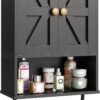 Bathroom Wall Cabinet, Medicine Cabinet with Open Partition and Towel Bar, Rustic Storage Cabinet with Open and Hidden Storage Space, for Bathroom, Living Room, Kitchen, Black and Walnut