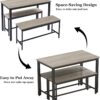 Dining Table Set for 4, Kitchen Room Table Set with 2 Benches, 3-Piece Dining Chairs Set for Breakfast Nook, Grey