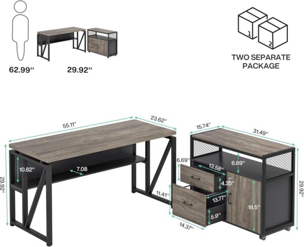 Tribesigns Office Computer Desk with Cabinet Sets,55 inches Executive Desk with Mobile File Cabinet Drawers Shelves for Home Office Furniture (1 Desk + 1 Cabinet)