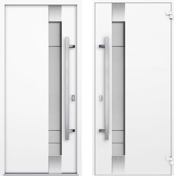 VDOMDOORS Front Exterior Prehung Frosted Glass Steel Door 36 x 80 inches Right-Hand/Deux 1713 White Enamel/Stainless Inserts Single Modern Painted