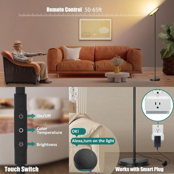 2024 LED Floor Lamp, 40W 4000LM Super Bright Floor Lamps for Living Room Bedroom with Remote & Timer, Torchiere Floor Lamp Stepless Dimmable 2700K-6500K Tall Standing Light Works with Smart Plug