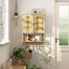 RUSTOWN Rattan Bathroom Wall Cabinet, Modern Boho Medicine Cabinet with Two Arched Rattan Doors, Over The Toilet Storage Cabinet with Adjustable Shelf and Towel Bar for Bathroom (Natural,Medium)