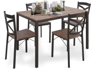 5 Piece Dining Table Set, Table and Chairs for 4 Industrial Style Dining Room & Kitchen,1 Table & 4 Chairs,Stainless Metal Frame