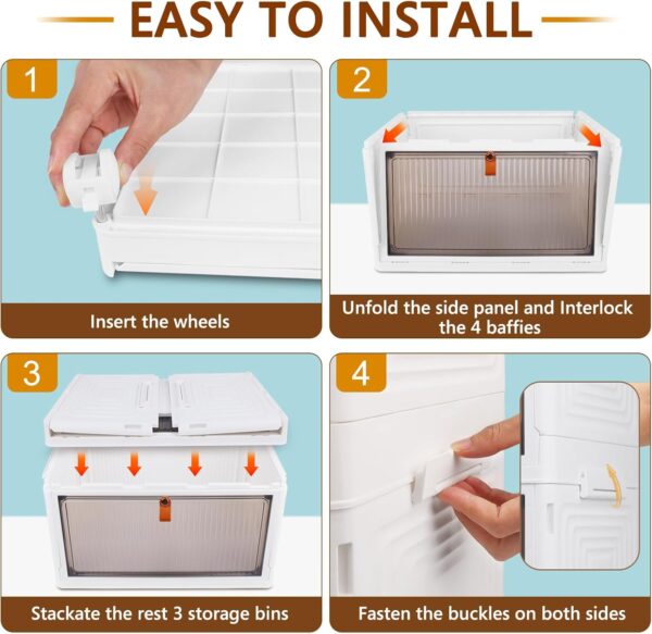 4 Tier Stackable Plastic Storage Bins with Lid and Wheels - 23 QT Closet Organizers and Storage, Foldable Storage Containers, Organization and Storage Boxes for Craft, Home, Pantry, Office, Dorm