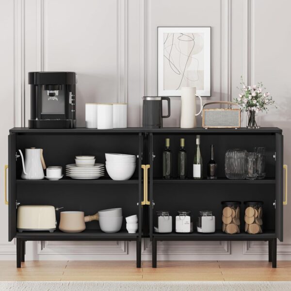 Modern Black Accent Storage Cabinet with Doors, Free Standing Wooden Buffet Sideboard for Bedroom, Kitchen, Home Office