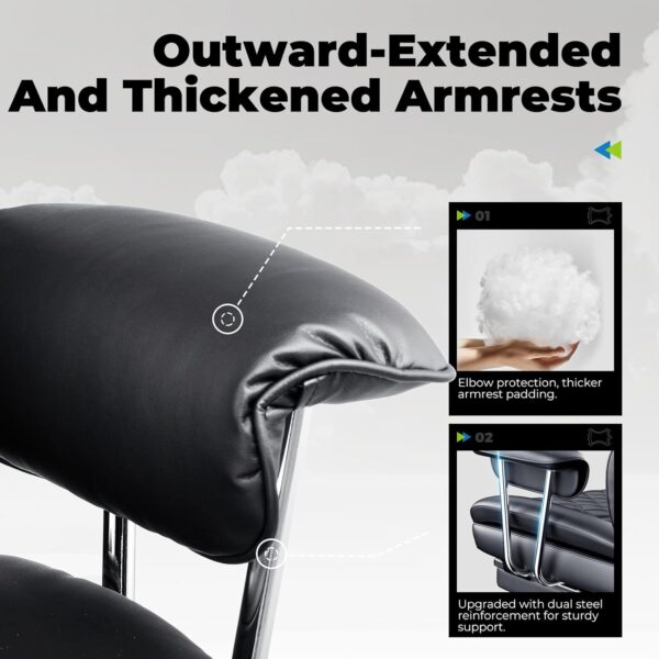 COMHOMA Big and Tall Office Chair, Leather High Back Leather Gaming Chair with Footrest, Executive Ergonomic Office Chair with Pocket Spring Lumbar Support and with Outward Fixed Soft Armrests