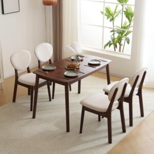 Karl home Modern 5-Piece Brown Wood Dining Table Set for 4, Compact Mid-Century Modern Table & Chair Set for Kitchen/Small Apartment/Dining Room, Padded Seats & Backrests