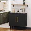 Modern Black Accent Storage Cabinet with Doors, Free Standing Wooden Buffet Sideboard for Bedroom, Kitchen, Home Office