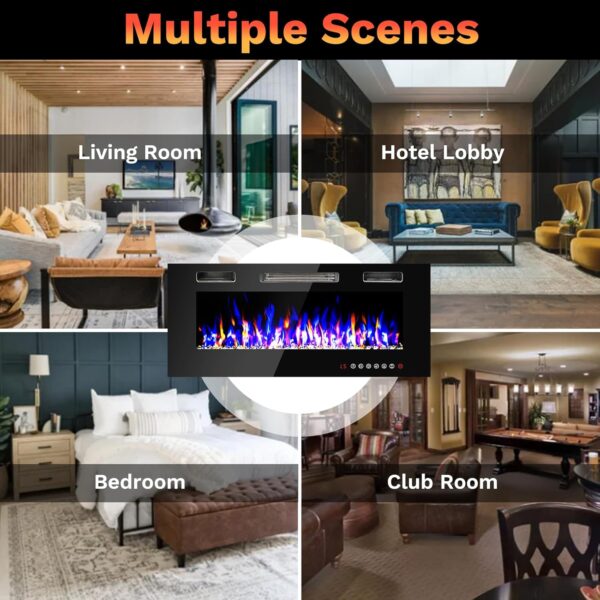 36" Electric Fireplace Heater,Wall Fireplace Electric with Remote & Screen Control,144 Flame Effects Fire Places Electric Fireplace Inserts,750/1500W Wall Mount Fireplace Electric,8 H Timer/ 400 Sq