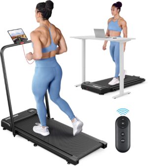 THERUN Walking Pad Treadmill, 2.5 HP Under Desk Treadmill, 2 in 1 Foldable Treadmill for Home, Walking Pad with Handle Bar, 15" Widened Running Belt, Treadmill with Remote Control & LED Screen