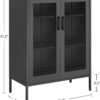 SONGMICS Metal Storage Cabinet with Mesh Doors, Steel Display Cabinets with Adjustable Shelves for Bathroom Home Office, Black UOMC002B01
