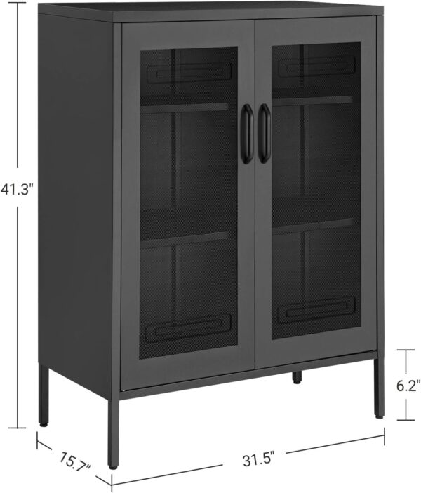 SONGMICS Metal Storage Cabinet with Mesh Doors, Steel Display Cabinets with Adjustable Shelves for Bathroom Home Office, Black UOMC002B01
