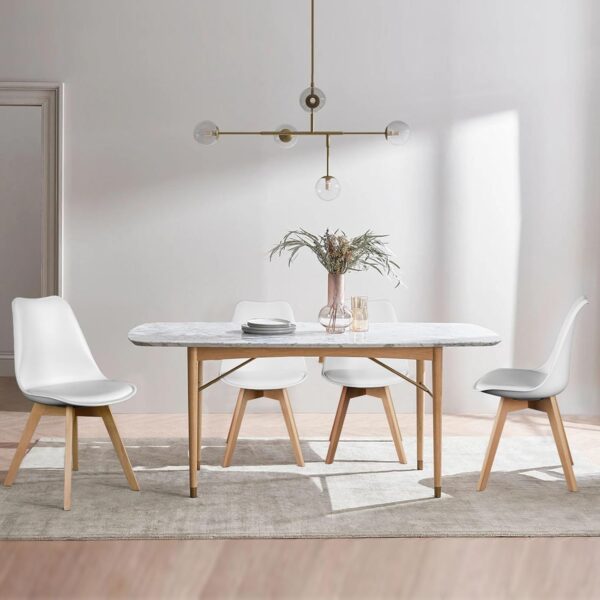 OLIXIS Set of 4 Dining Kitchen Mid-Century Modern Chairs with Wood Legs and PU Leather Cushion for Living Room Bedroom Outdoor Lounge, White