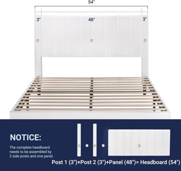 Allewie Full Platform Bed Frame/Velvet Upholstered Bed Frame with Vertical Channel Tufted Headboard/Strong Wooden Slats/Mattress Foundation/Box Spring Optional/Easy Assembly/White