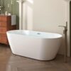 FerdY Bali 67" Acrylic Freestanding Bathtub, Gracefully Shaped Freestanding Soaking Bathtub, Toe-Tap Chrome Drain and Classic Slotted Overflow Included, Glossy White, cUPC Certified,