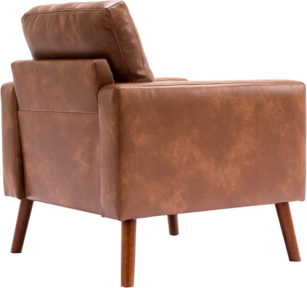Wahson Office Chairs PU Accent Arm Chair with Tufted Back, Faux Leather Comfy Upholstered Single Sofa, Mid Century Modern Side Club Chair with Wood Legs for Reading/Living Room/Bedroom, Caramel