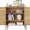 Rovaurx Rattan Storage Cabinet with Doors, Accent Bathroom Floor Cabinet, Modern Sideboard Buffet Cabinet for Living Room, Entryway, Dining Room and Kitchen, Natural BMGZ108M