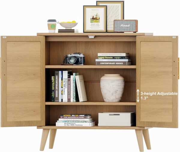 Rovaurx Rattan Storage Cabinet with Doors, Accent Bathroom Floor Cabinet, Modern Sideboard Buffet Cabinet for Living Room, Entryway, Dining Room and Kitchen, Natural BMGZ108M