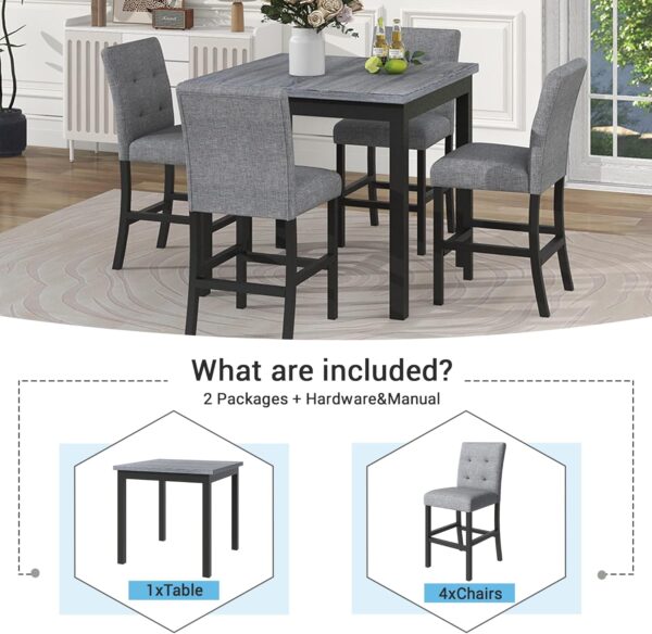 71TYhvIg1oL._AC_SL1500_.jpg Merax 5 Piece Counter Height Kitchen Table Set,Wood Dining Table Set for 4,Rectangle Table with 4 Upholstered Dining Chairs for Kitchen Apartment,Black