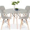 Best Choice Products 5-Piece Dining Set, Compact Mid-Century Modern Table & Chair Set for Home, Apartment w/ 4 Chairs, Plastic Seats, Wooden Legs, Metal Frame - Brown/Gray