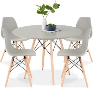 Best Choice Products 5-Piece Dining Set, Compact Mid-Century Modern Table & Chair Set for Home, Apartment w/ 4 Chairs, Plastic Seats, Wooden Legs, Metal Frame - Brown/Gray