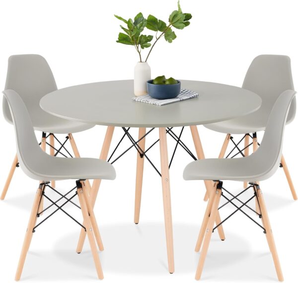 Best Choice Products 5-Piece Dining Set, Compact Mid-Century Modern Table & Chair Set for Home, Apartment w/ 4 Chairs, Plastic Seats, Wooden Legs, Metal Frame - Brown/Gray