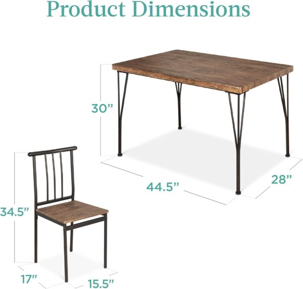 Best Choice Products 5-Piece Metal and Wood Indoor Modern Rectangular Dining Table Furniture Set for Kitchen, Dining Room, Dinette, Breakfast Nook w/ 4 Chairs - Drift Brown